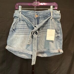 KanCan Denim Shorts High Rise Size 9/28 Medium Wash Belted Paperbag KC7854D